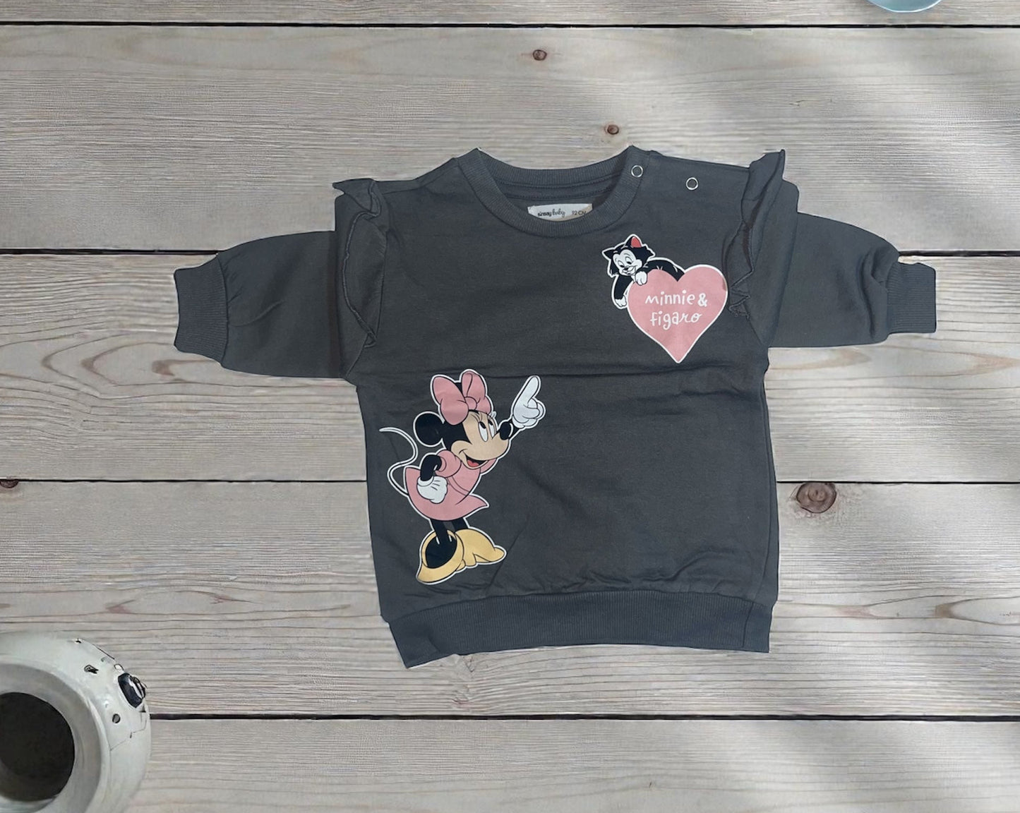 Dark gray children's sweatshirt with Minnie Mouse and Figaro heart patch, Aatiyas Fashion