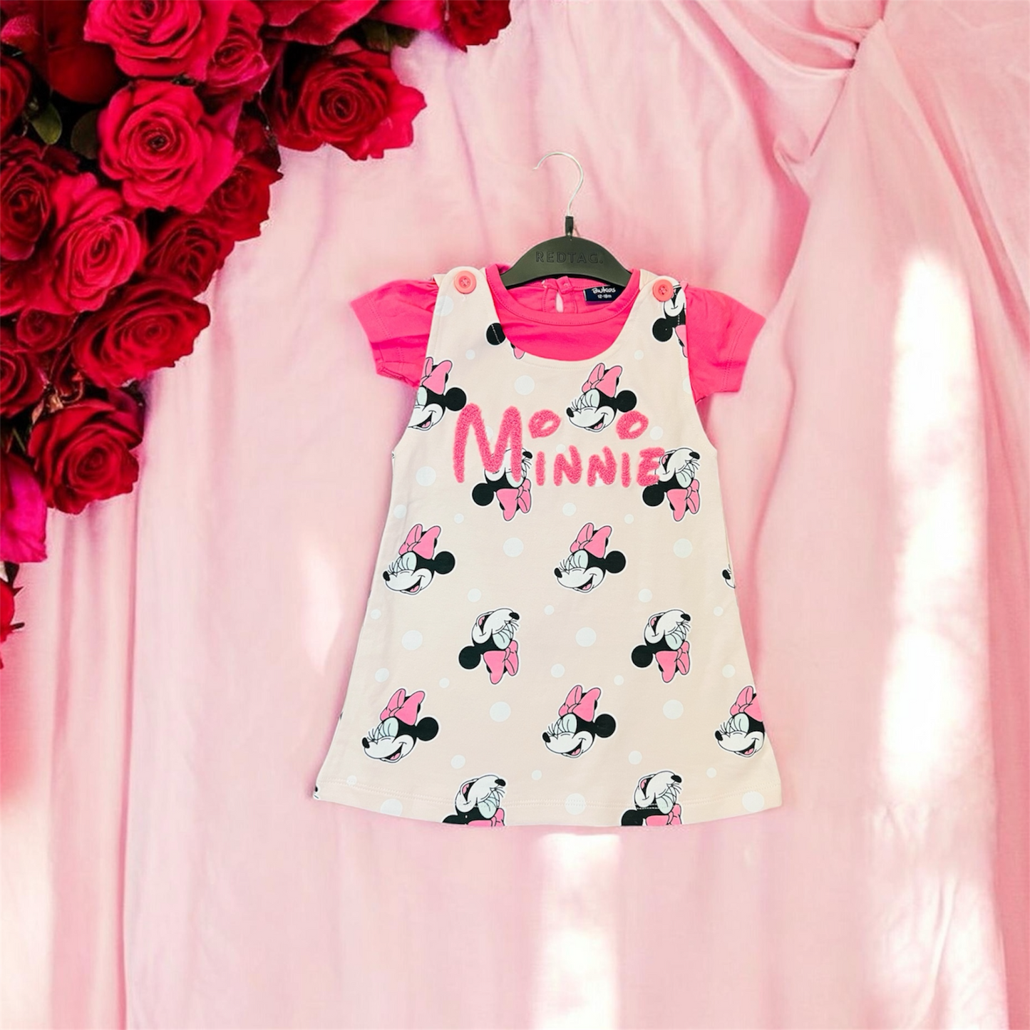 NEXT Minnie Mouse 2-Piece Pinafore & T-Shirt Set – Pink & Polka Dot