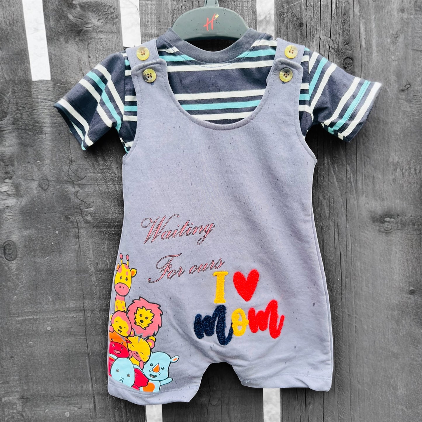NEXT Safari Friends Jersey Dungaree & Striped T-Shirt Set