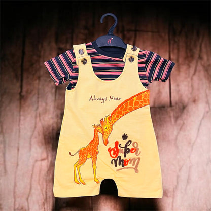 NEXT "Always Near" Giraffe Dungaree & Striped T-Shirt Set