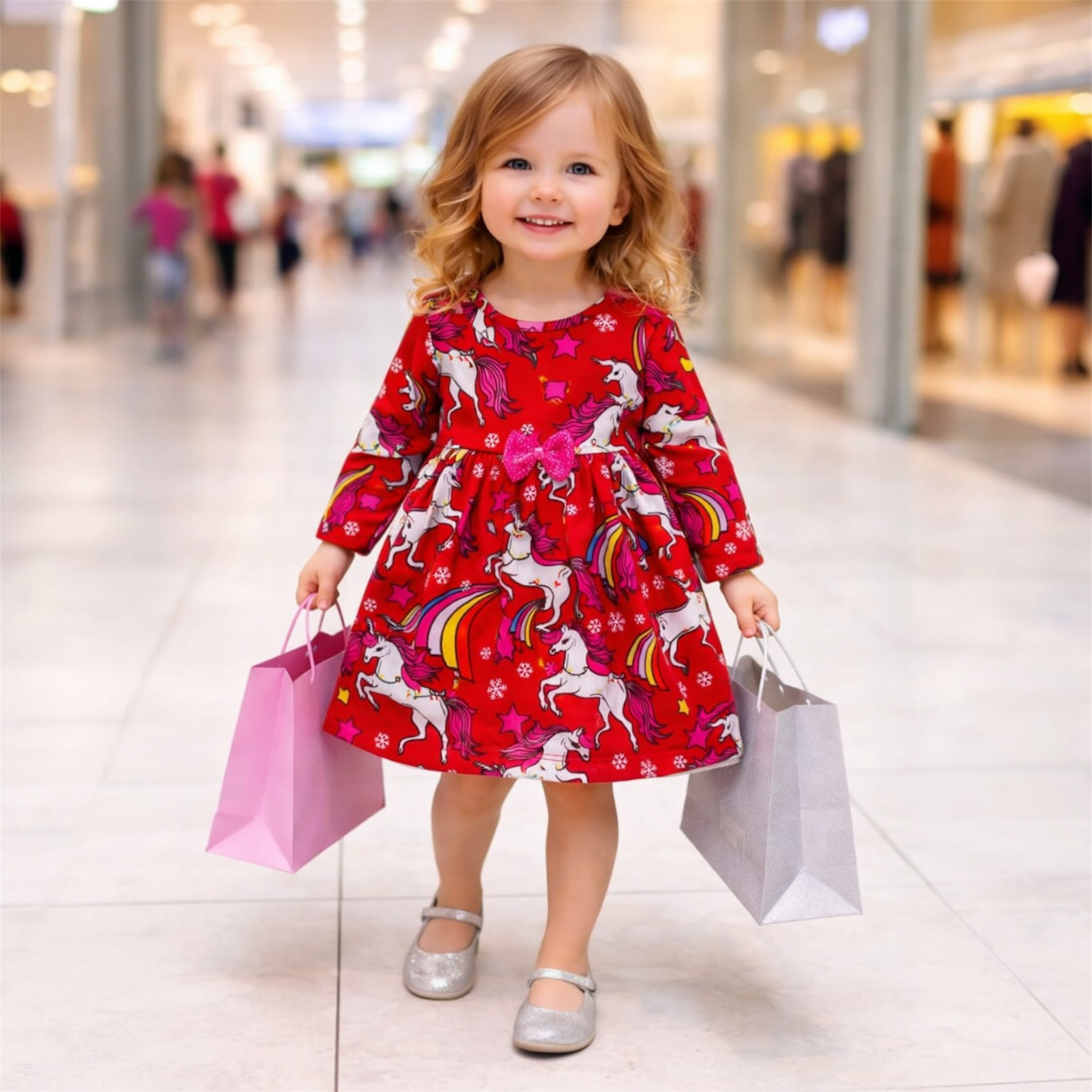 Style Chrome Festive Red Unicorn Dress/Frock