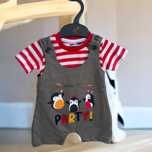 NEXT Penguin & Bear Dungaree & Striped T-Shirt Set