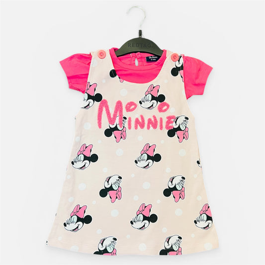 NEXT Minnie Mouse 2-Piece Pinafore & T-Shirt Set – Pink & Polka Dot