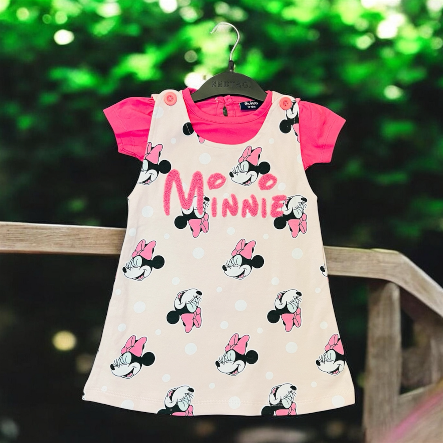 NEXT Minnie Mouse 2-Piece Pinafore & T-Shirt Set – Pink & Polka Dot