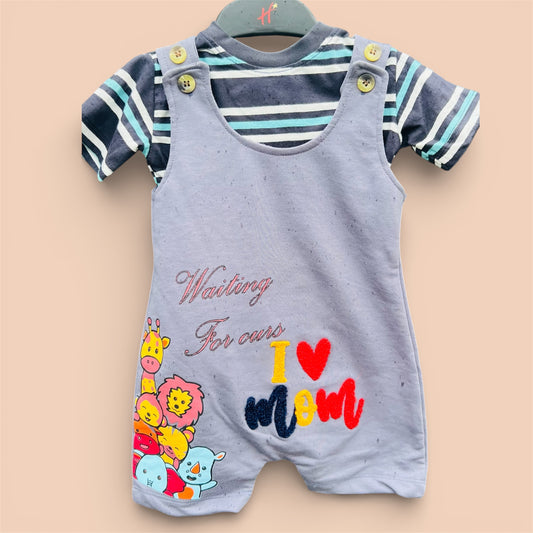 NEXT Safari Friends Jersey Dungaree & Striped T-Shirt Set